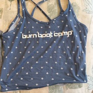 Burn Boot Camp Women's Blue Floral Cross Tank